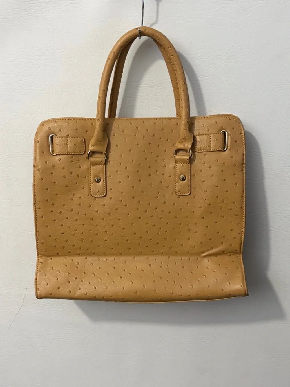 Michael Kors Hamilton Light Tan Ostrich Embossed Leather Tote Gold Hardware - Picture 3 of 15